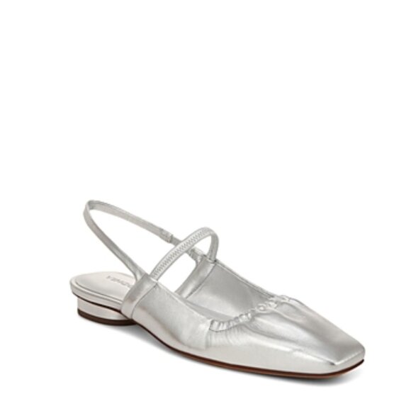Vince Shoes - Vince Silver Leather Slingback Flat Sandal